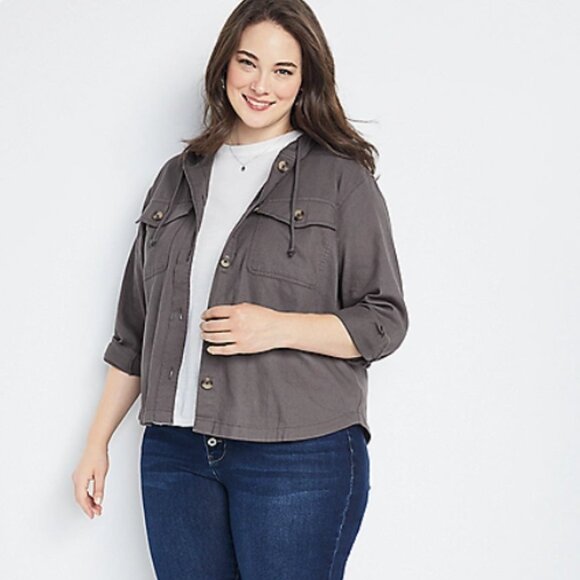 Maurice's Charcoal Plus Size Gray Hooded Shacket NWT Size 1X Lightweight Staple - Picture 1 of 16